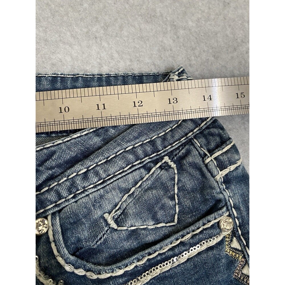Vigoss Jeans Capri Bling Women's 27 Denim Blue New York Capri Y2K Pants Gems - Picture 5 of 16